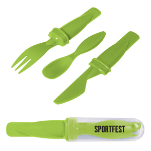 KP6641-LUNCH MATE CUTLERY SET-Lime Green/Clear